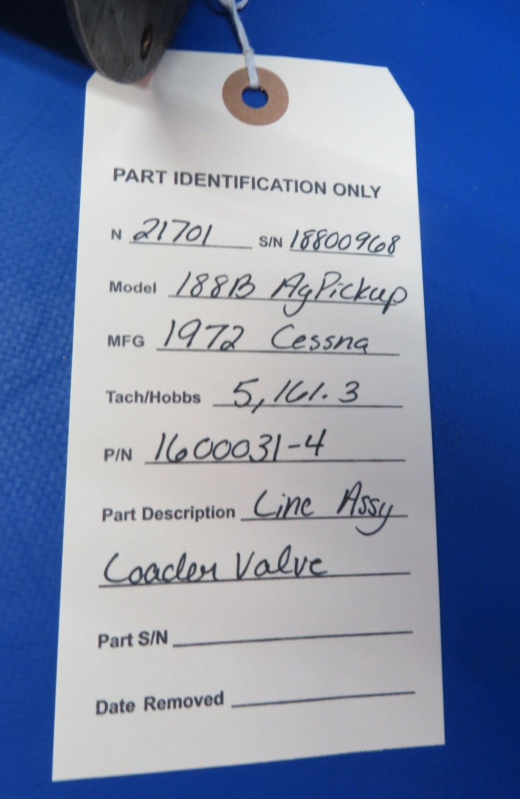 Cessna 188B AGpickup Line Assy Loader Valve P/N 160001-4 (0723-600)
