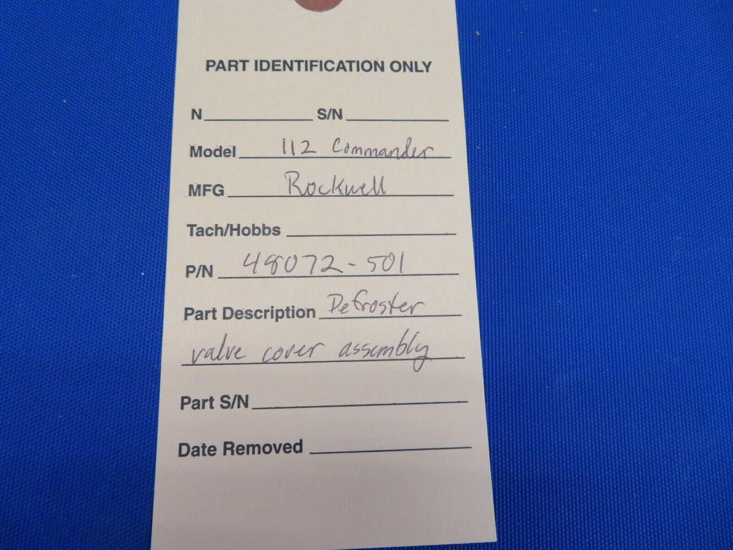 Rockwell 112 Commander Defroster Valve Cover Assy P/N 48072-501 (0820-312)