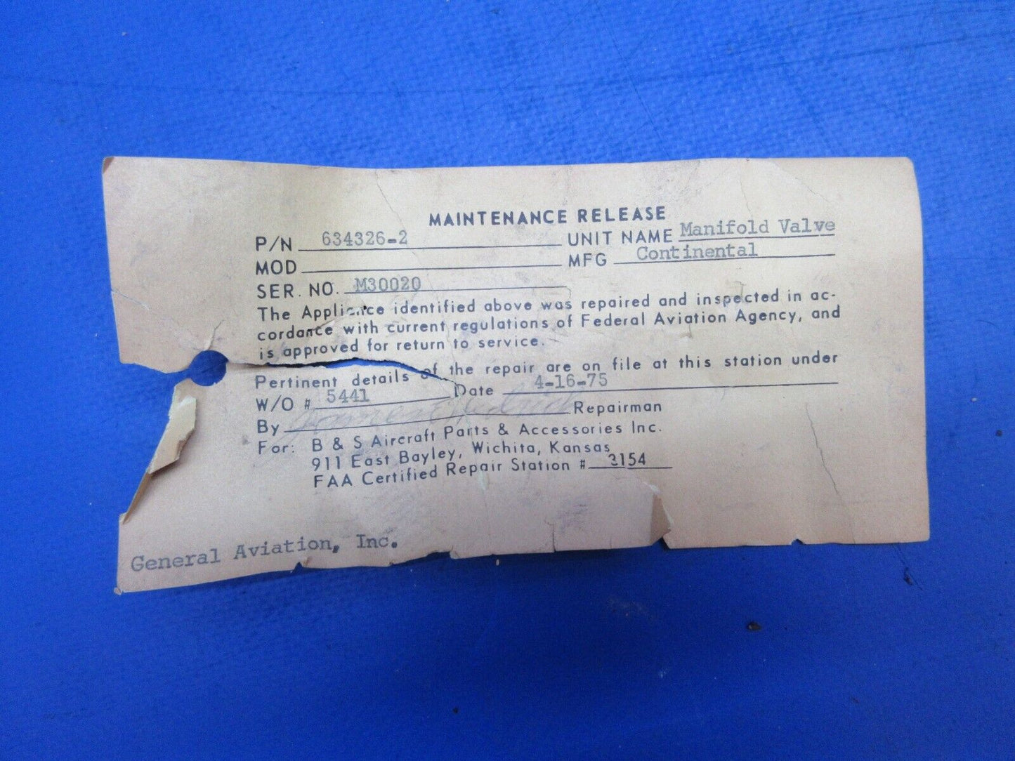 Continental Fuel Divider - OVERHAULED P/N 634326-2 (1123-732)