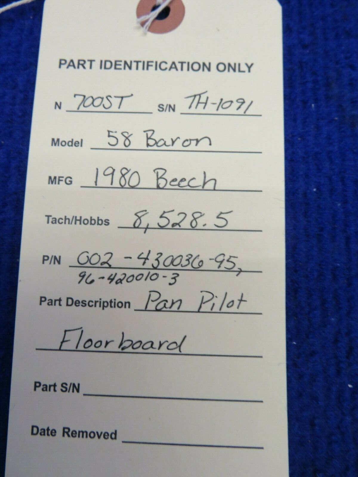Beech 58 Baron Pan Pilot Floorboard P/N 002-430036-95 (0422-318)