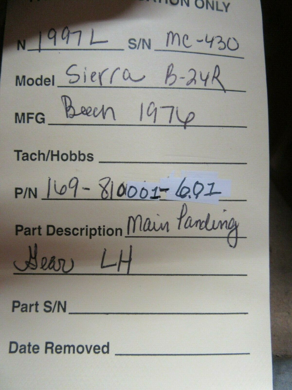 Beech Sierra B24R Main Landing Gear LH P/N 169-810001-601 (0719-217)
