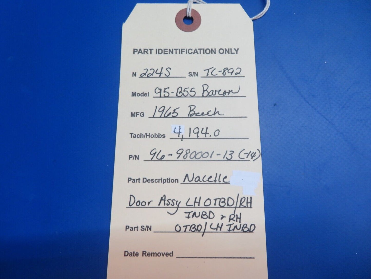 Beech 95-B55 Baron Nacelle Door LH OTBD / RH INBD P/N 96-980001-13 (0123-579)