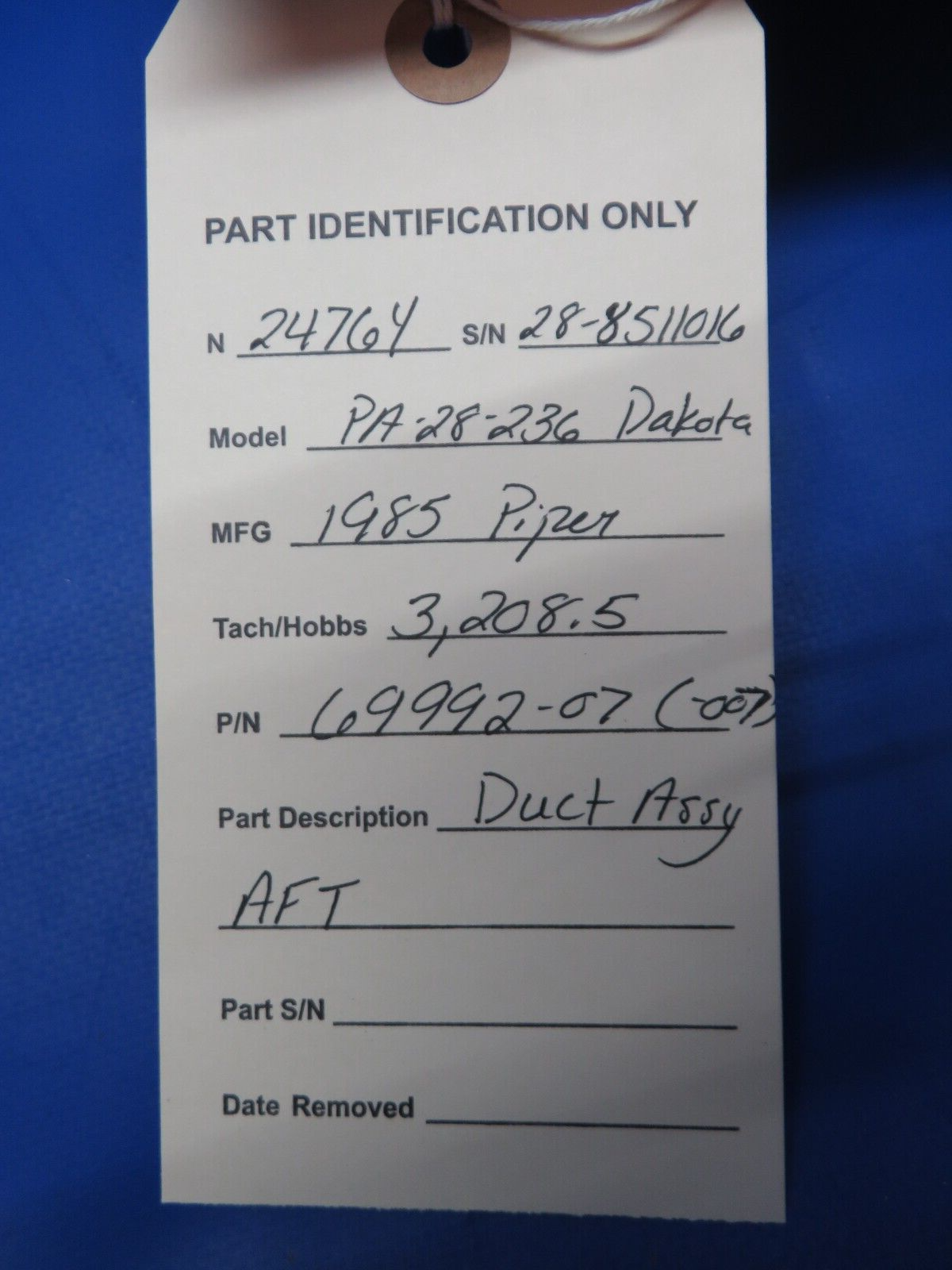 Piper PA-28-236 Dakota Duct Assy AFT P/N 69992-07 (0623-706A)