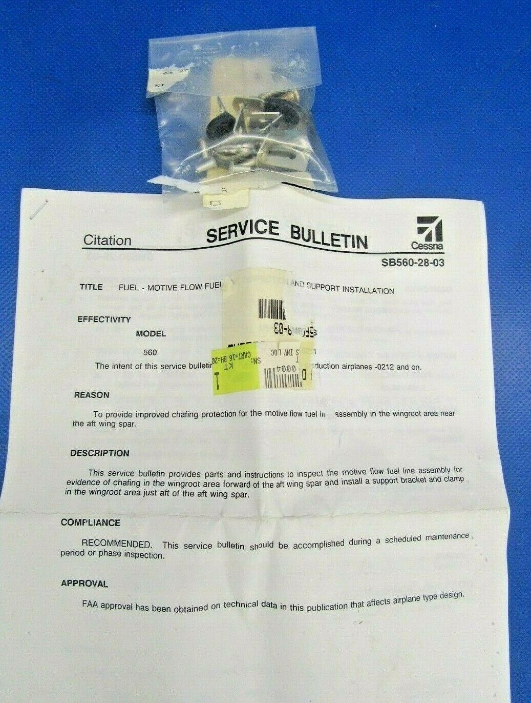 Cessna Citation IV Motive Flow Inspection & Support SB560-28-03 (0519-41)