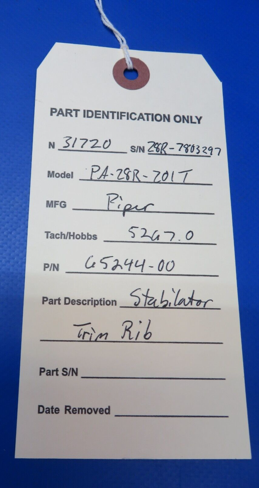Piper PA-28R-201T Stabilator Trim Rib P/N 65244-00 (1122-421)