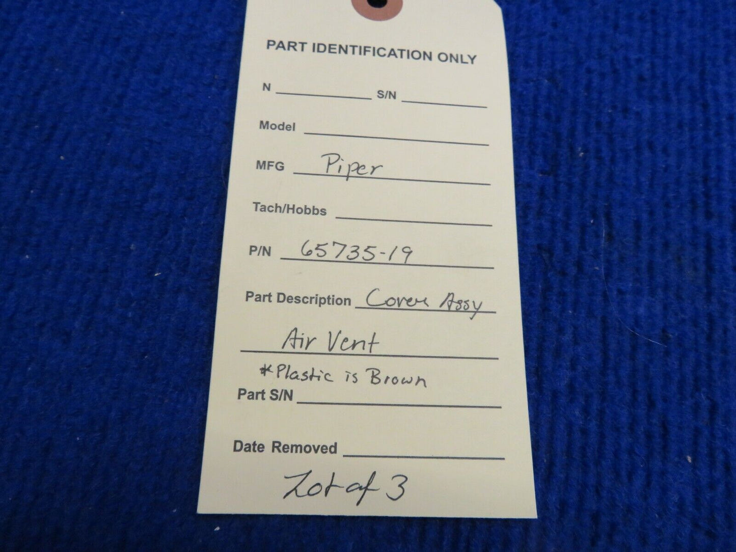 Piper Cover Assy Air Vent Brown P/N 65735-19 LOT OF 3 (0122-615)