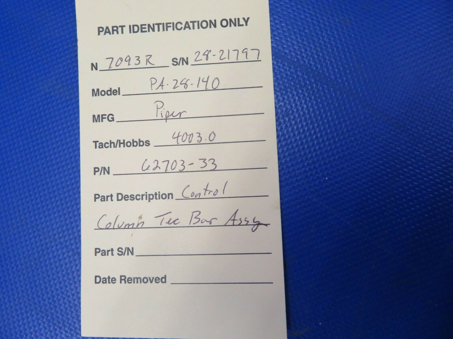 Piper PA-28-140 Cherokee Control Column Tee Bar 62703-33, 62703-033 (0621-701)