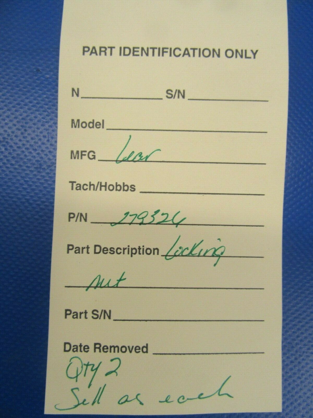 Lear Locking Nut P/N 279326 NOS (0419-93)