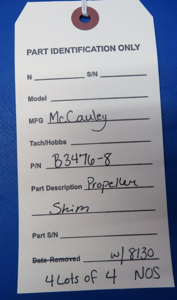 McCauley Propeller Shim w/ 8130 P/N B3476-8 LOT OF 4 NOS (0523-273)