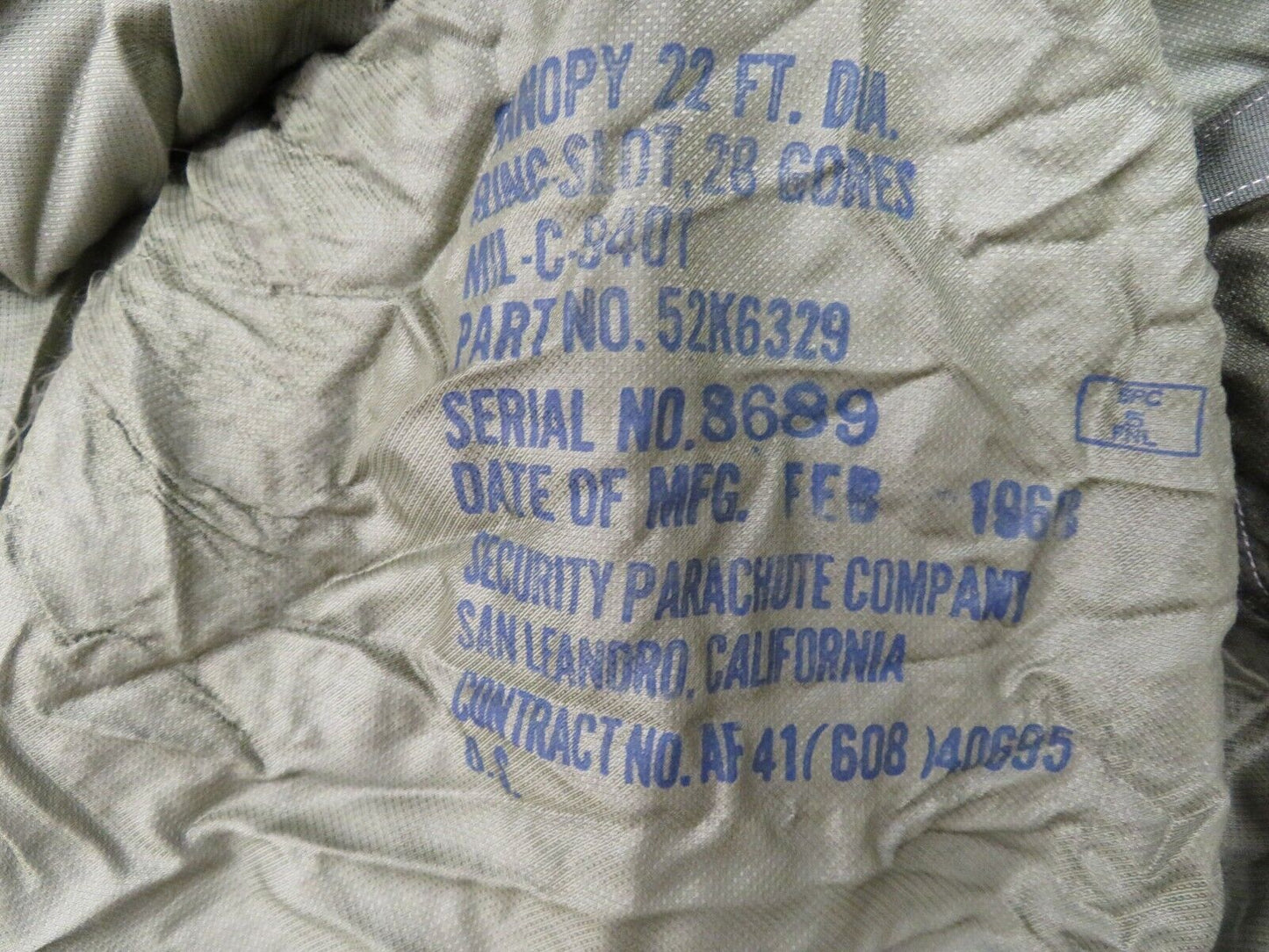 Vintage Authentic 1968 Cargo Canopy Parachute 52K6329 Man Cave or Bar (0422-06)