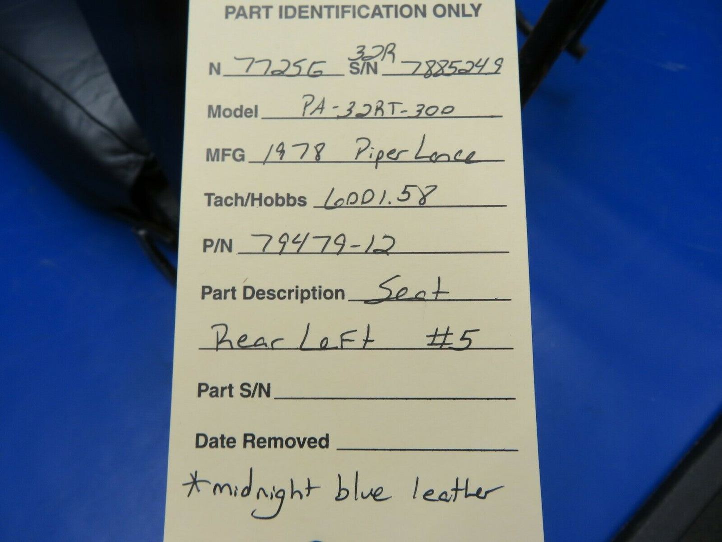 Piper PA-32RT-300 Lance Seat Rear Left #5 Midnight Blue P/N 79479-12 (0521-792)