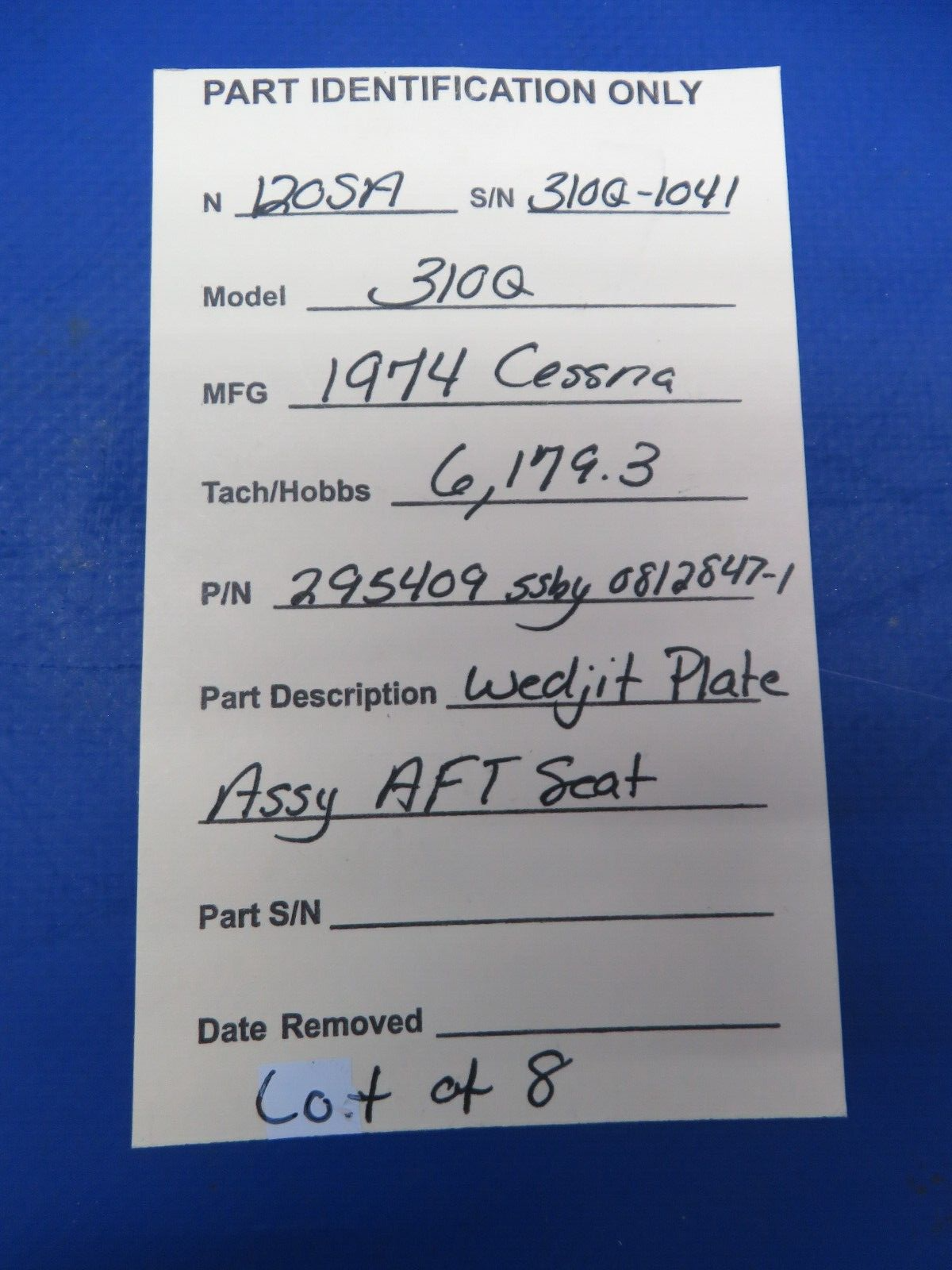 Cessna 310 / 310Q Wedjit Plate Assy AFT Seat P/N 295409 LOT OF 8 (0823-782)