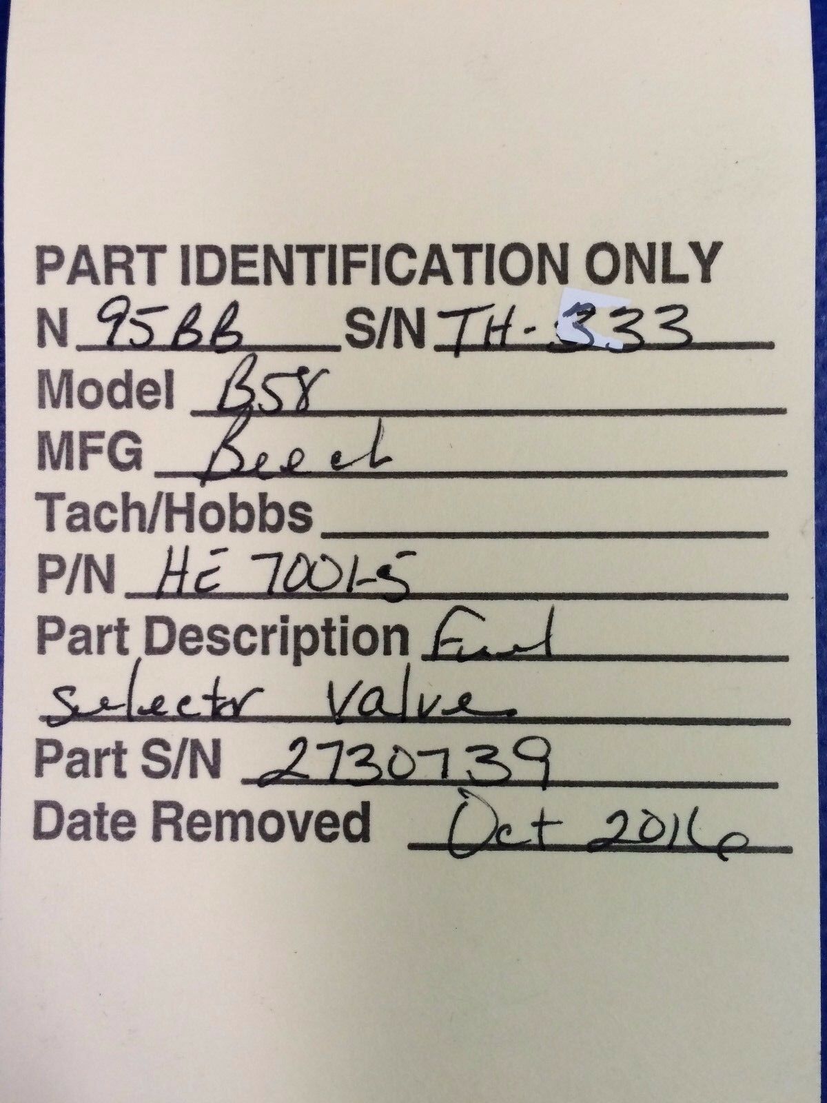 Beech Baron 58 Fuel Selector Valve P/N HE 7001-5 (1016-107)