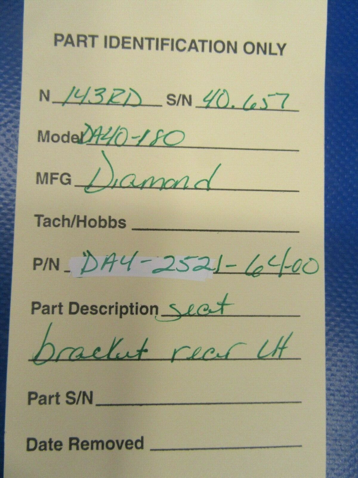 Diamond DA40-180 Seat Bracket Rear LH DA4-2521-64-00 (0319-96)