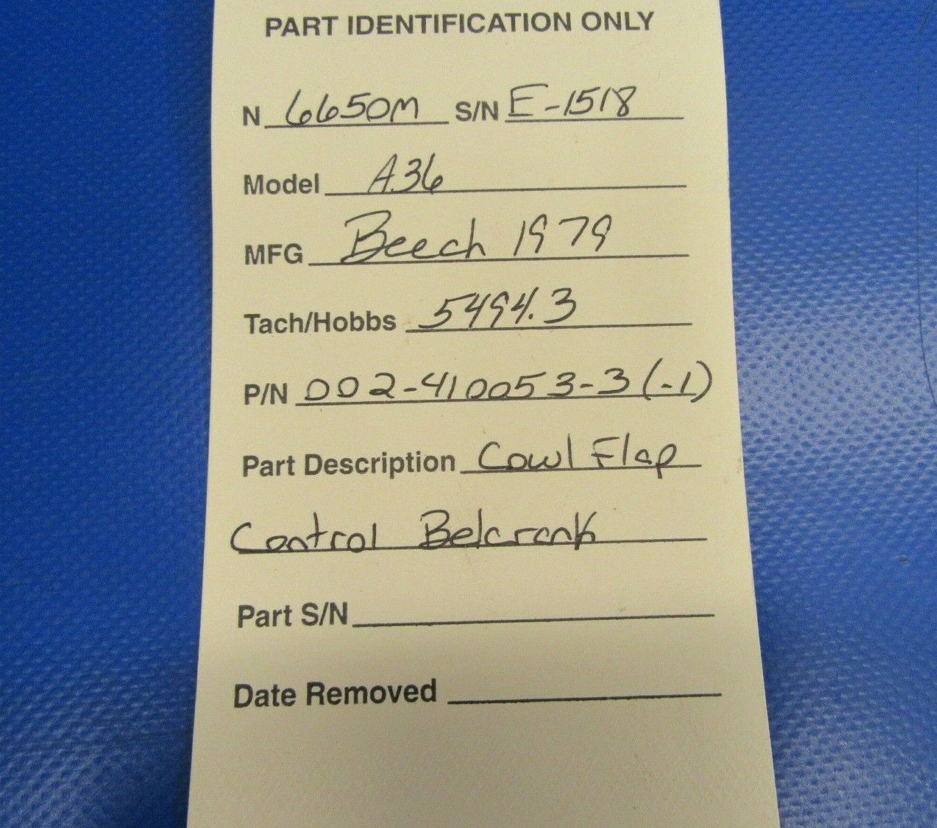 Beech Bonanza A36 Cowl Flap Control Bellcrank P/N 002-410053-3 (0719-109)