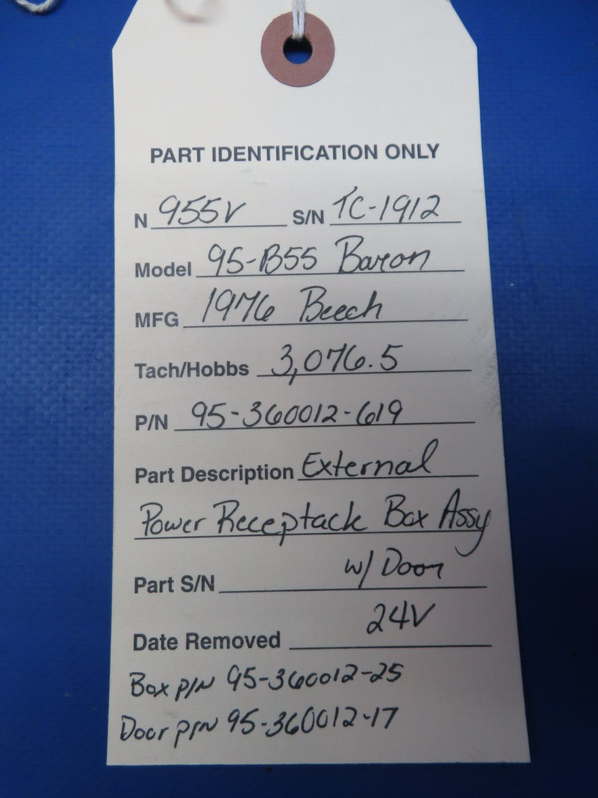 Beech 95-B55 External Power Receptacle Box Assy 24v P/N 95-360012-619 (0523-991)