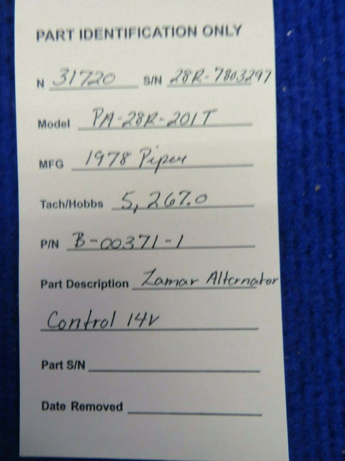 Piper PA-28R-201T Lamar Alternator Control 14V P/N B-00371-1 (0222-741)