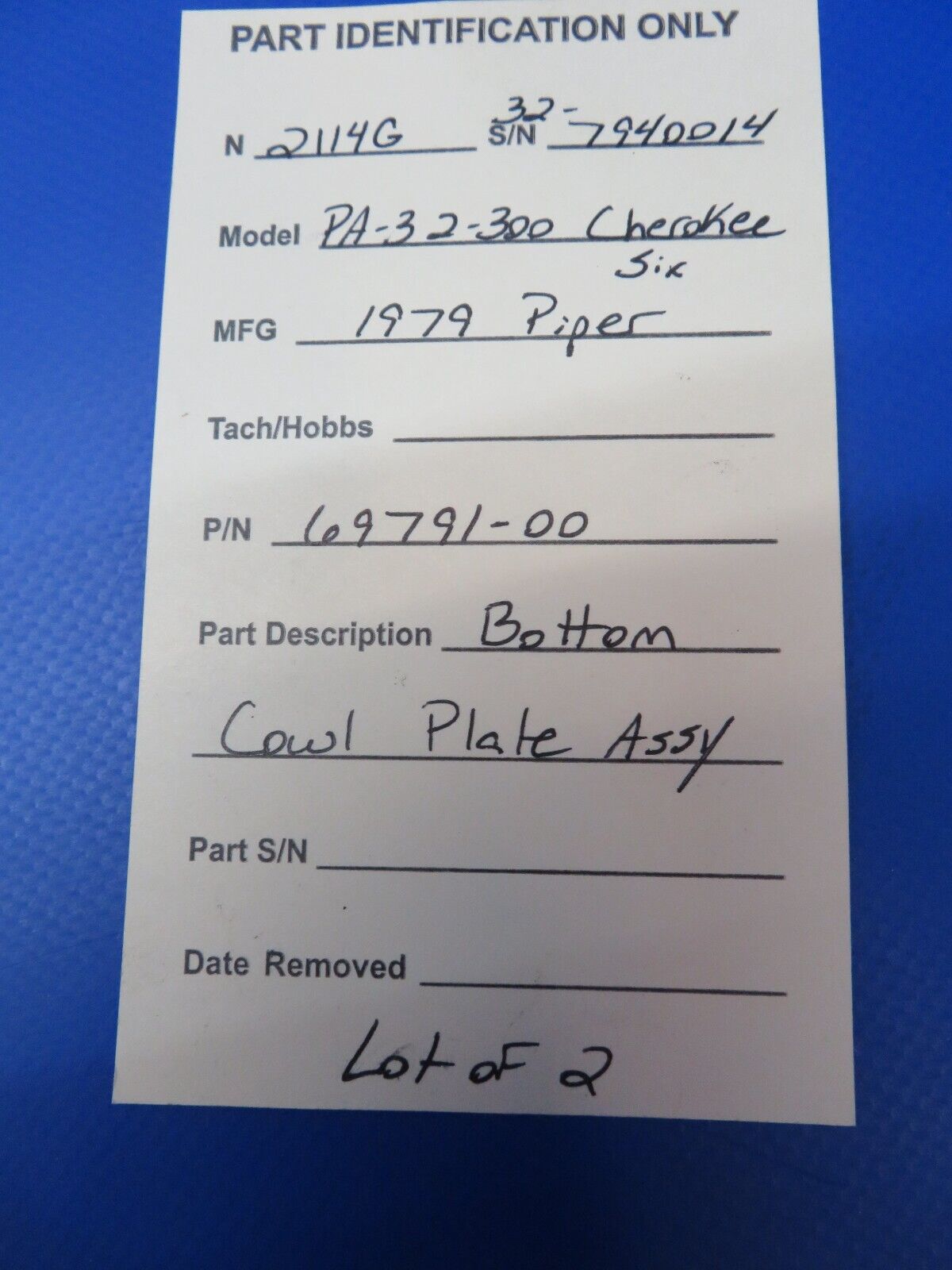 Piper PA-32-300 Cherokee Bottom Cowl Plate Assy P/N 69791-00 LOT OF 2 (1122-320)