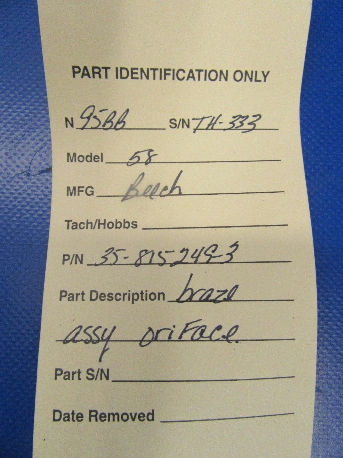 Beech Baron B-58 Braze Assy Orifice P/N 35-815249-3 (0618-251)