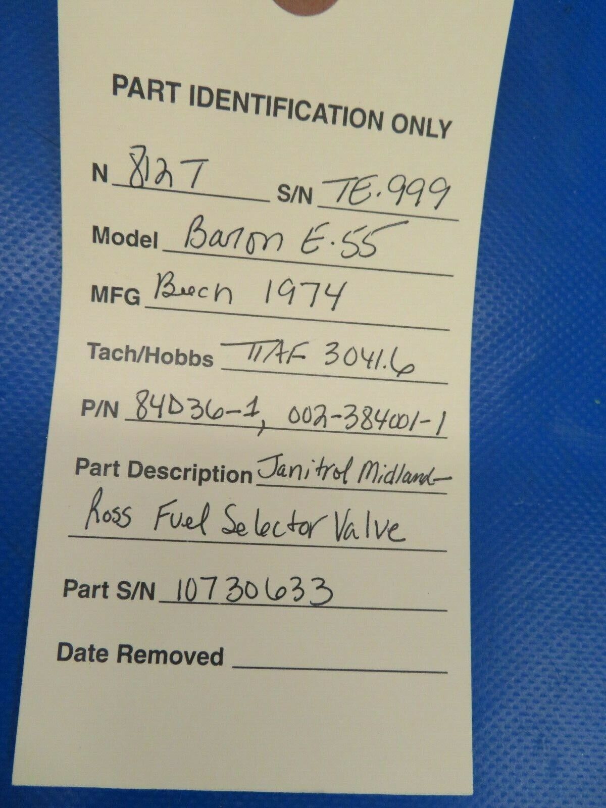 Beech Baron E-55 Janitrol Midland Ross Fuel Selector Valve 002-384001-1 (0120-11