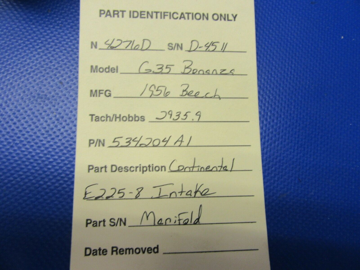 Beech G35 Bonanza Continental E225-8 Intake P/N 534204A1 (0321-335)