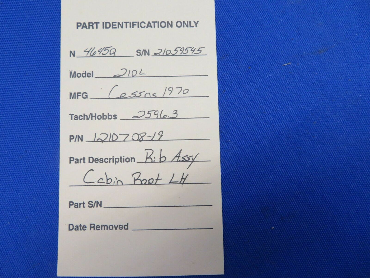 Cessna 210L Rib Assy Cabin Root LH P/N 1210708-19 (0820-552)