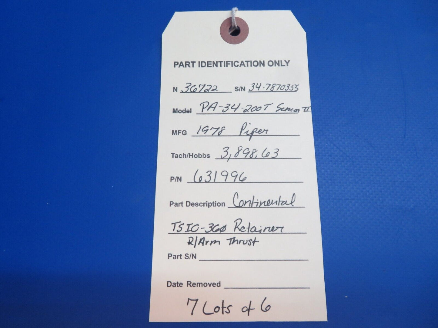 Continental TSIO- 360 Retainer R/Arm Thrust P/N 631996 LOT OF 6 (0323-584)