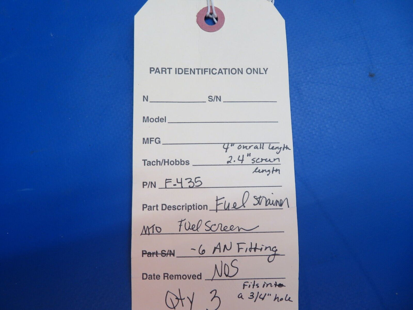 Fuel Strainer MTO Fuel Screen, Size -6 AN Fitting, P/N F-435 NOS (1222-800)