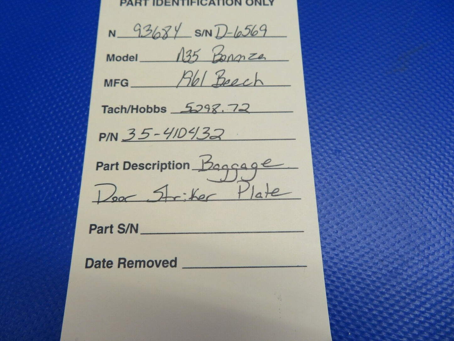Beech N35 Bonanza Baggage Door Strike Plate P/N 35-410432 (0121-417)