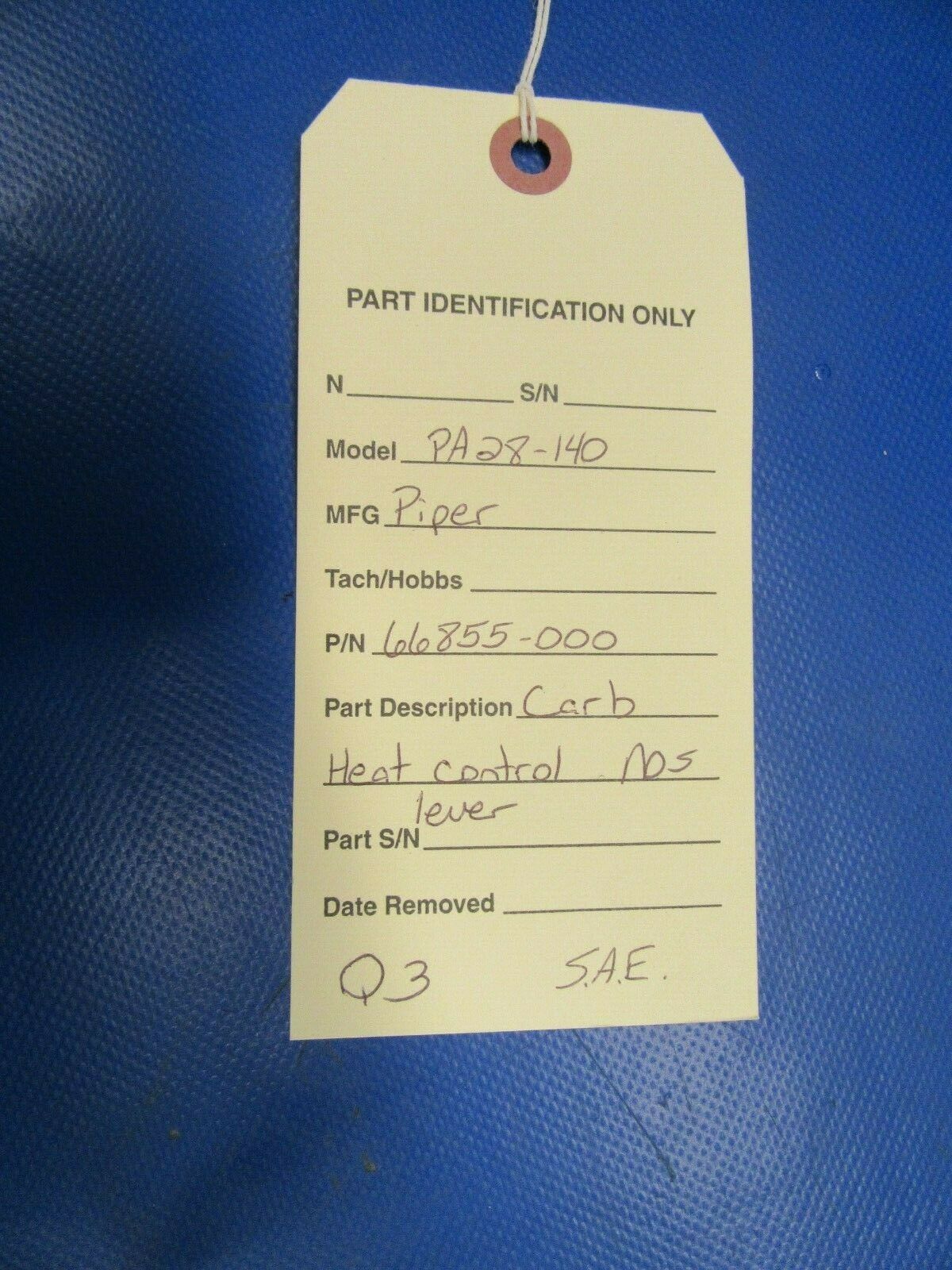 Piper PA28-140 Carb Heat Control Lever P/N 66855-000 NOS (0419-122)
