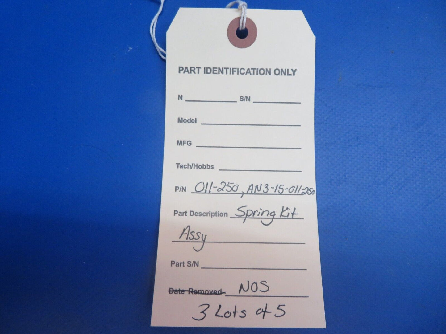 Exhaust Bolt, Nut, Spring Kit Assy P/N 011-250, AN3C-15 LOT OF 5 NOS (1122-604)