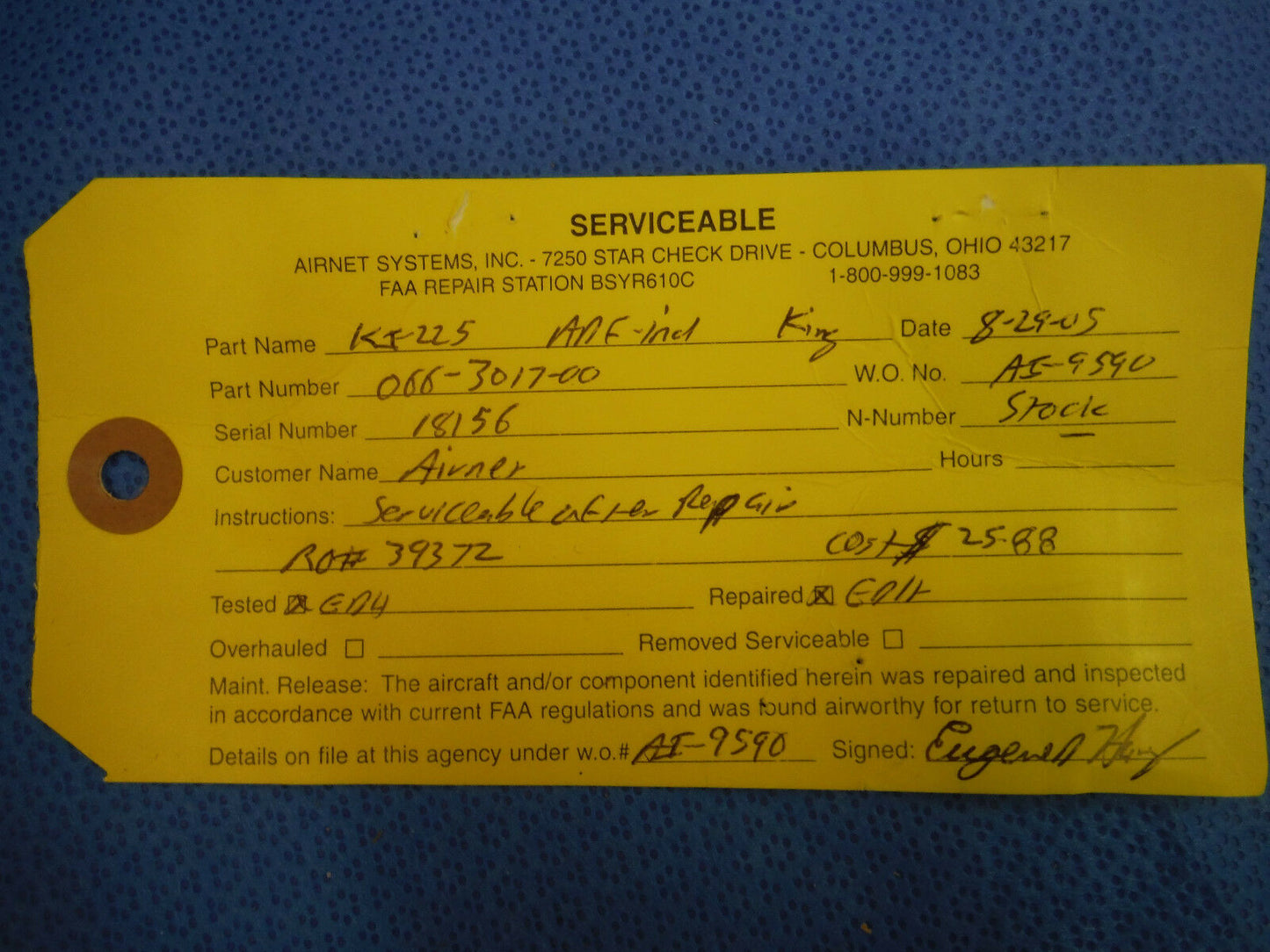 King KI-225 ADF Indicator P/N 066-3017-00 (1015-158)