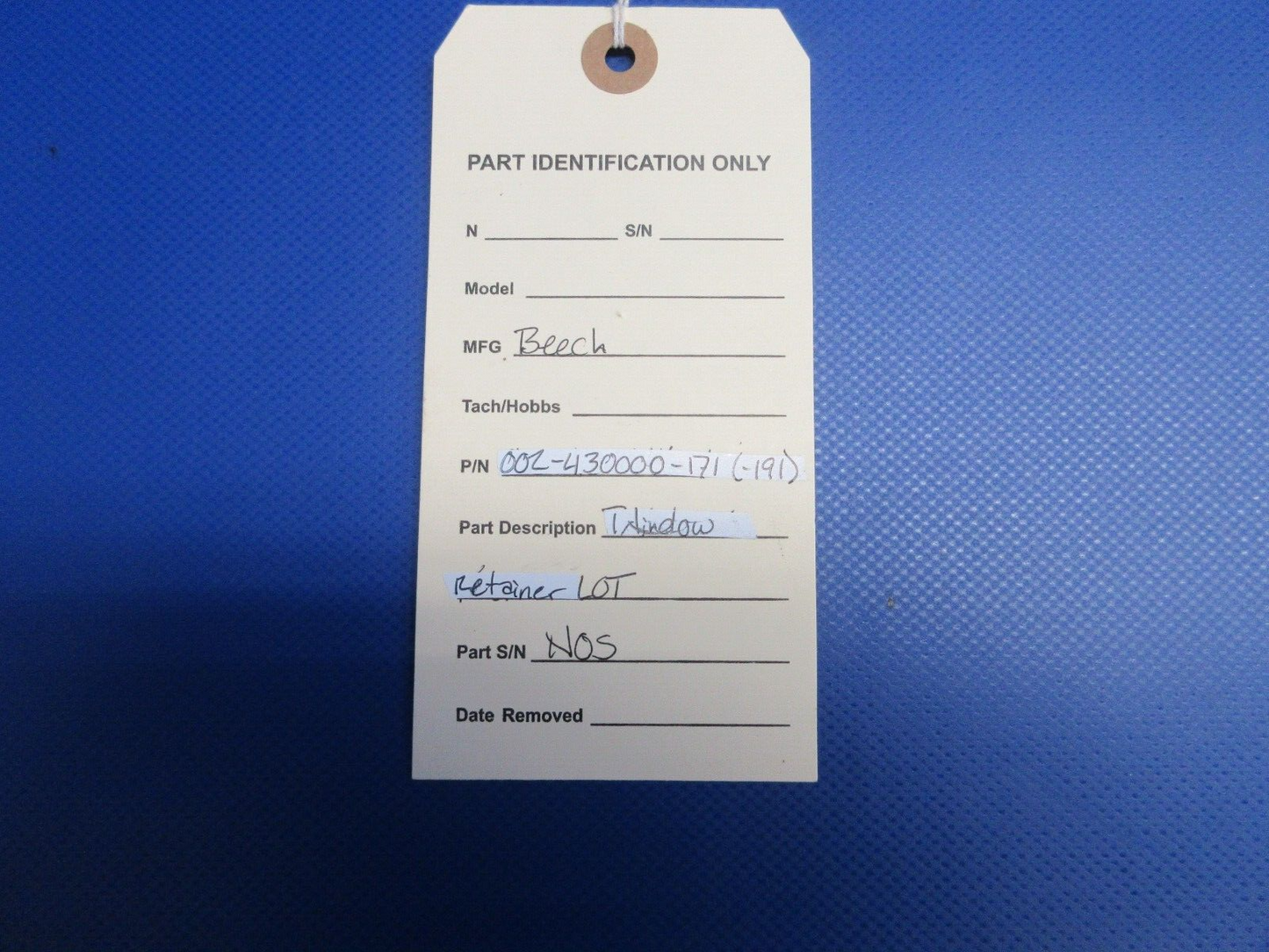 Beech Window Retainer P/N 002-430000-171 LOT NOS (0124-1301)