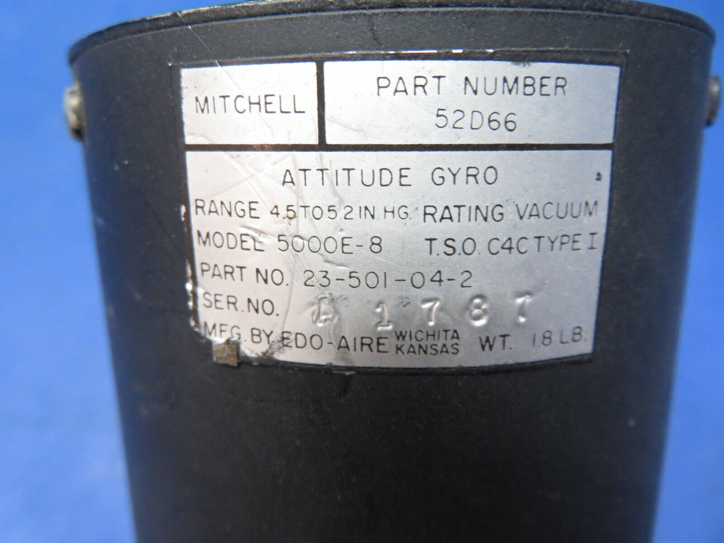 Edo-Aire Mitchell Attitude Gyro 5000E-8 P/N 52D66 CORE (1023-418)