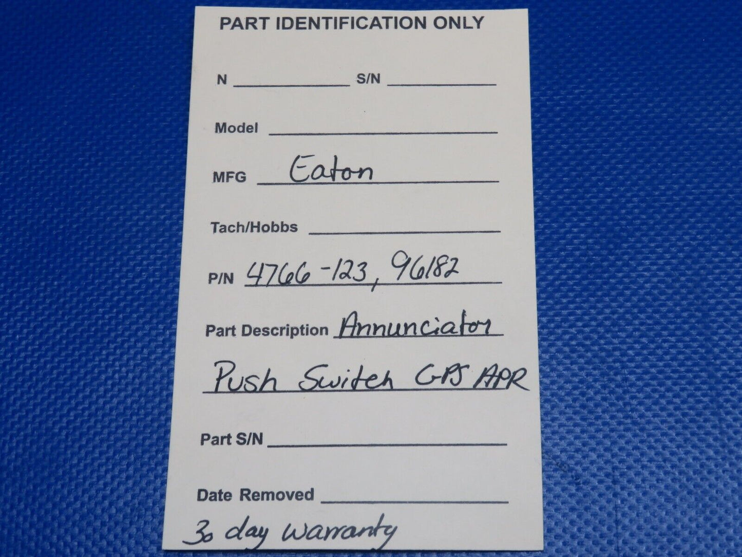 Eaton Annunciator Push Switch GPS APR P/N 4766-123 (0124-1204)