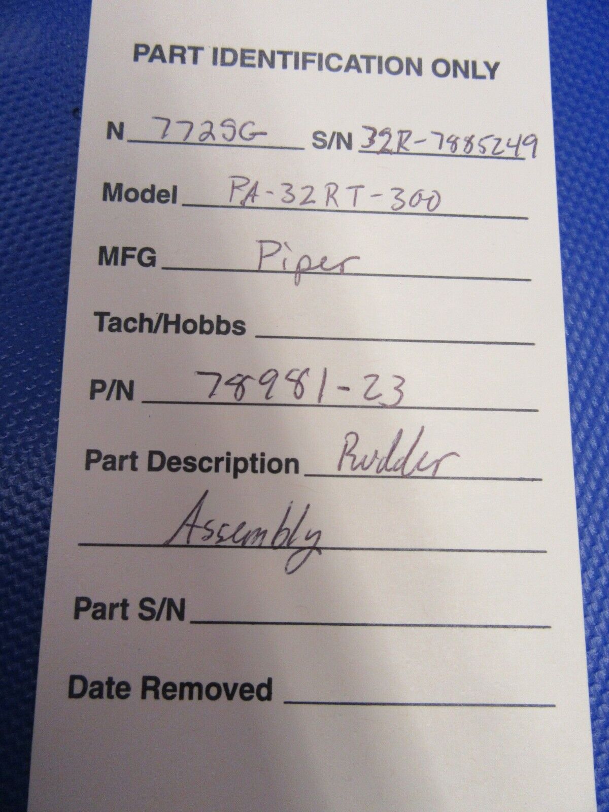 Piper PA-32RT-300 Lance II Rudder Assembly P/N 78981-23 (Has Repair) (0121-222)