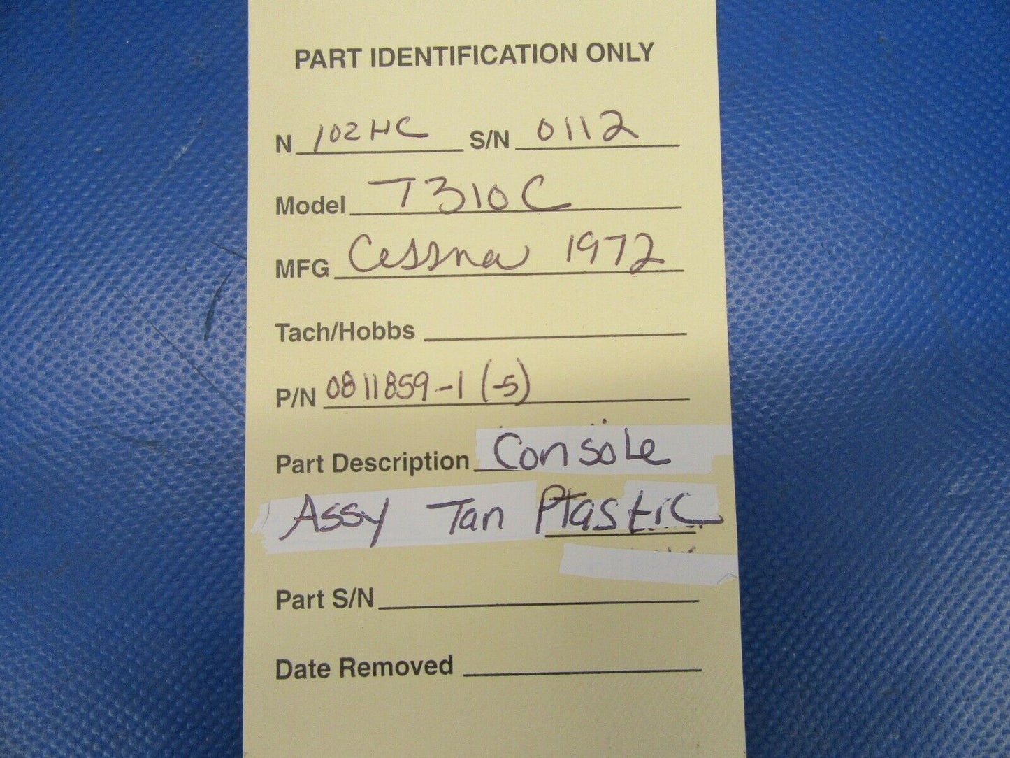 Cessna 310 / T310 Console Assy Overhead Tan Plastic 0811859-1 (0619-390)