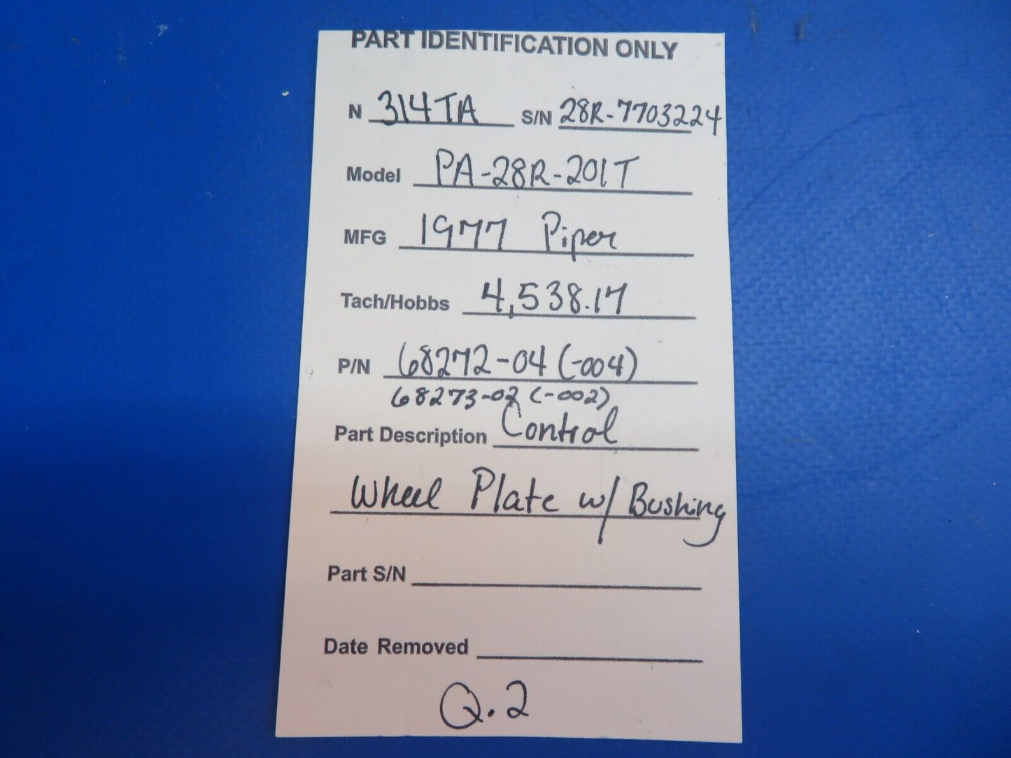 Piper PA-28R-201T Control Wheel Plate w/ Bushing P/N 68272-04 (1122-773)