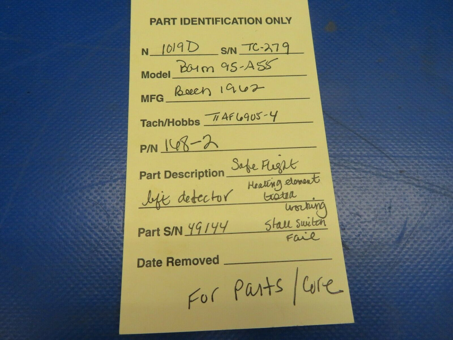 Beech Baron 95-A55 Safe Flight Lift Detector P/N 168-2 For Parts/ Core (0720-783