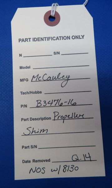 McCauley Threaded Propeller Shim w/ 8130 P/N B3476-16 NOS (0523-272)