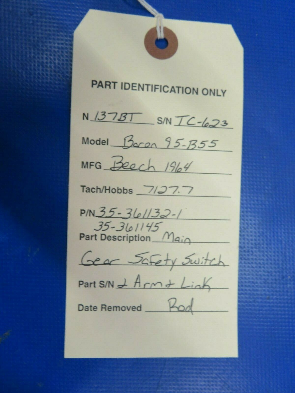 Beech Baron 95-B55 Gear Safety Switch, Arm & Link Rod P/N 35-361132-1 (0320-199)