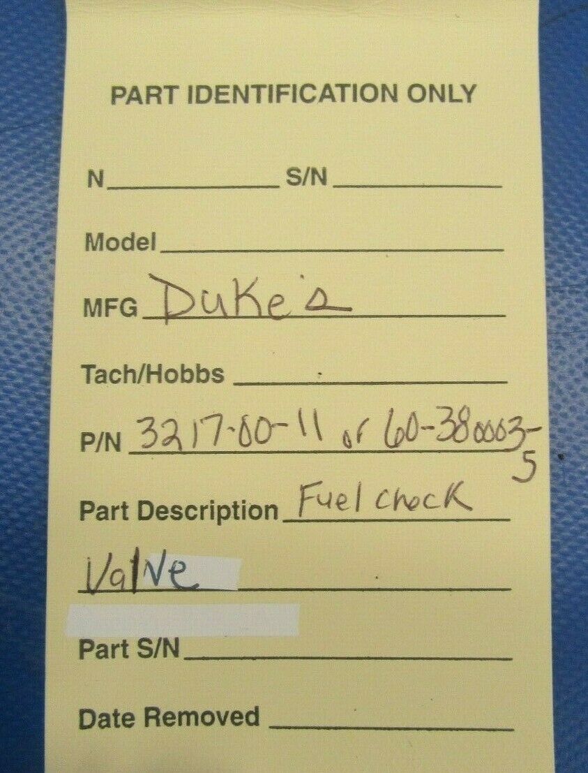 Duke's Check Valve P/N 3217-00-11 & 60-380003-5 (0219-232B)