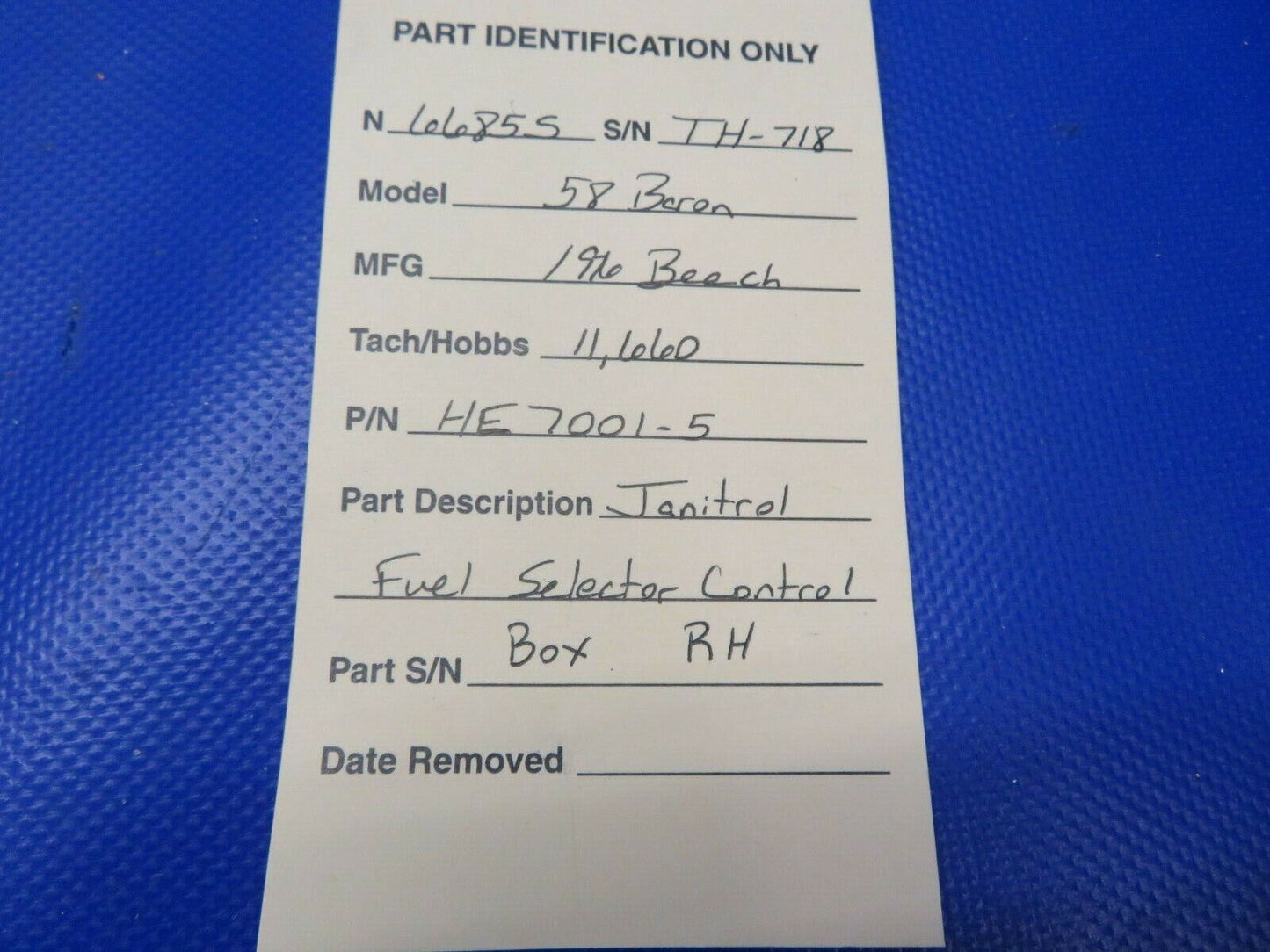 Beech 58 Baron Janitrol Fuel Selector Control Box RH P/N HE7001-5 (0521-58)