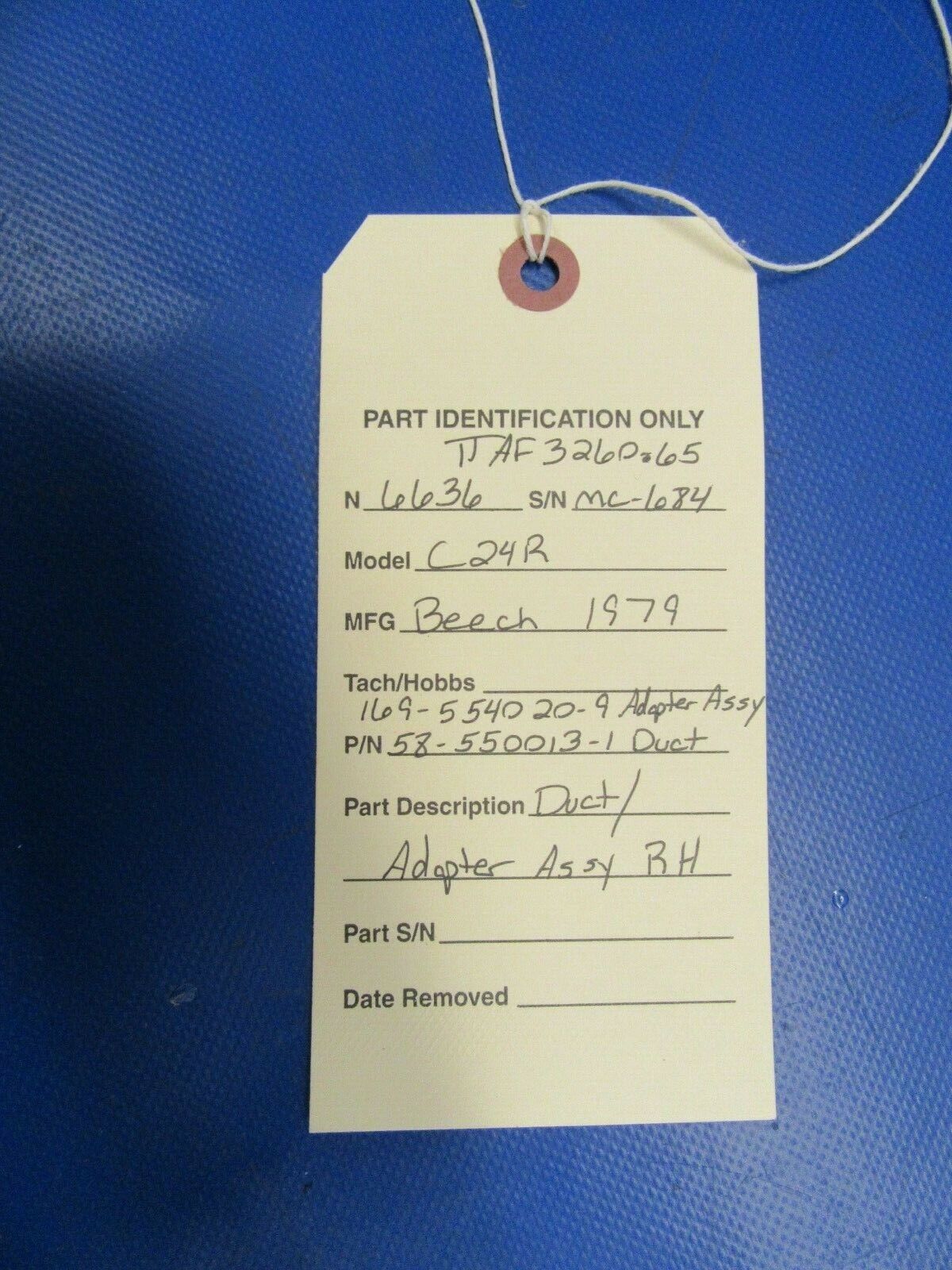 Beech C24R Duct Adapter Assembly RH P/N 169-554020-9 (0219-172)