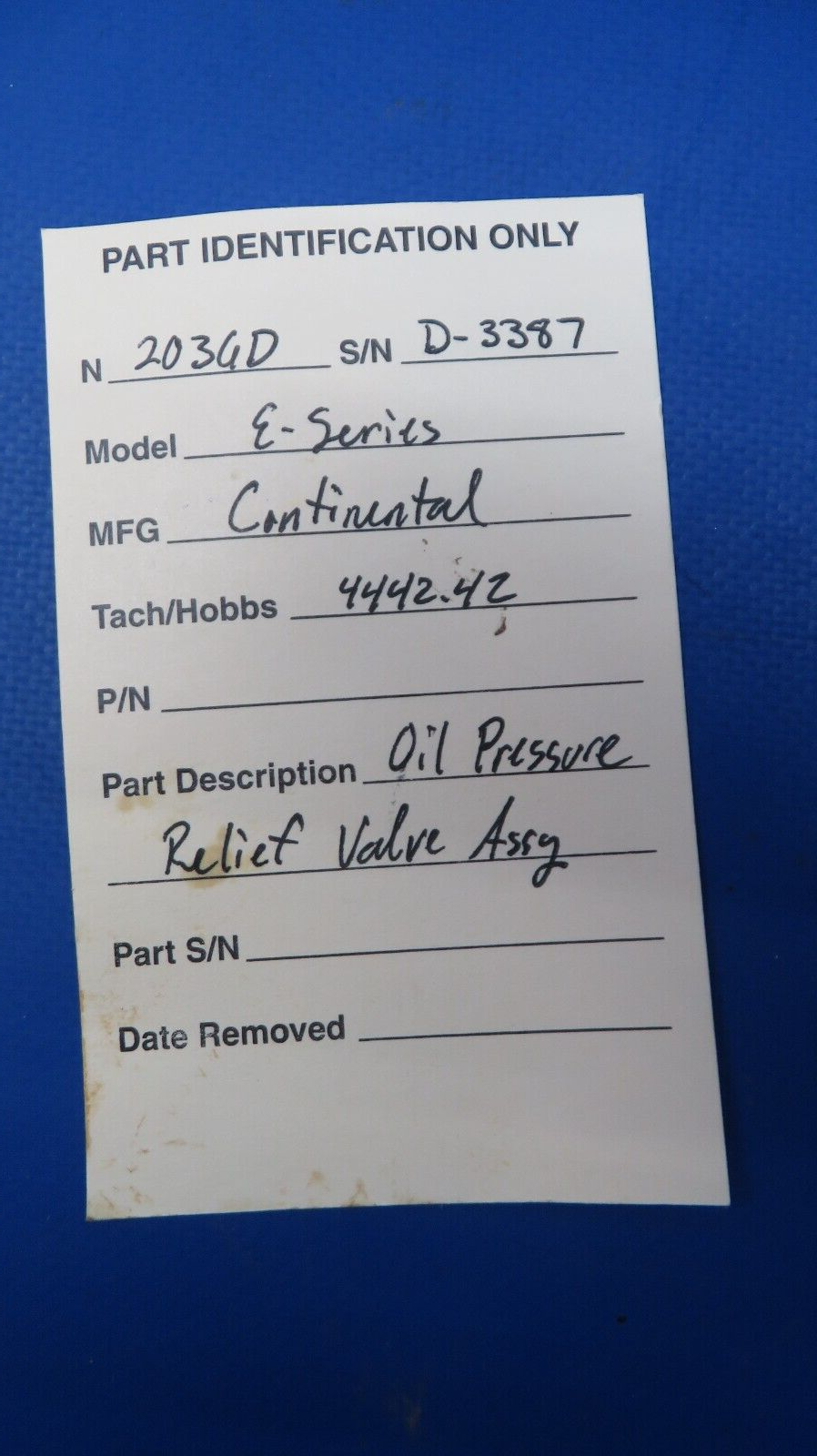 Continental E- Series Oil Pressure Relief Valve Assembly (0523-912)