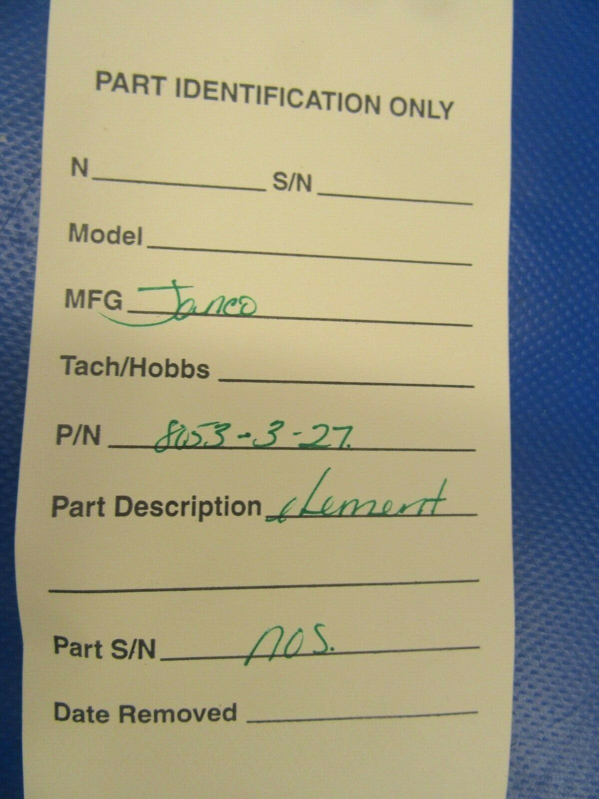 Janco Element P/N 8053-3-24 NOS (0419-208)
