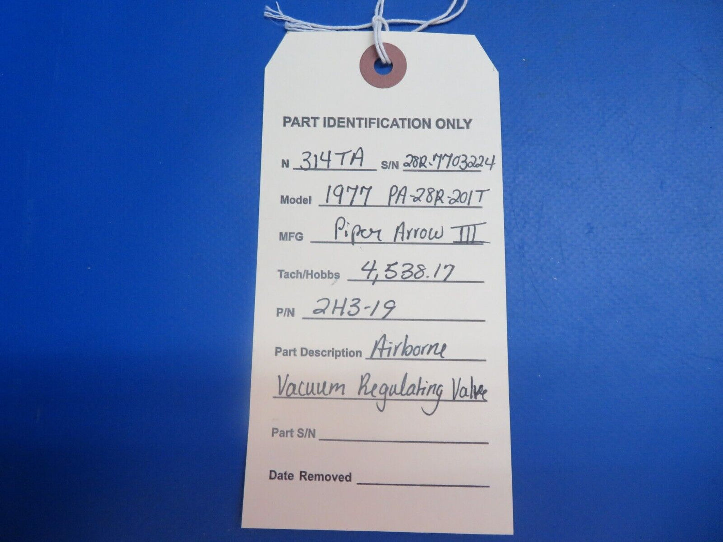 Piper Arrow PA-28R-201T Airborne Vacuum Regulating Valve P/N 2H3-19 (1122-682)