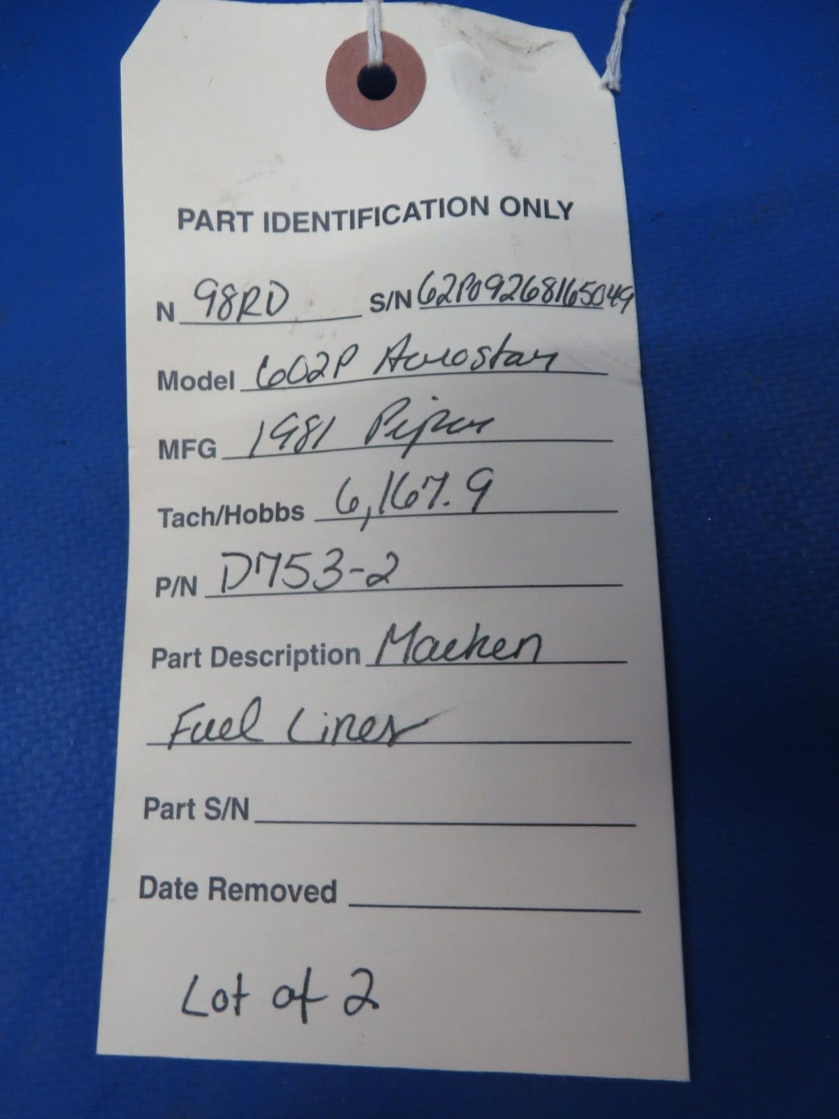 Piper 602P Aerostar Machen Fuel Liner P/N D753-2 LOT OF 2 (0623-672)