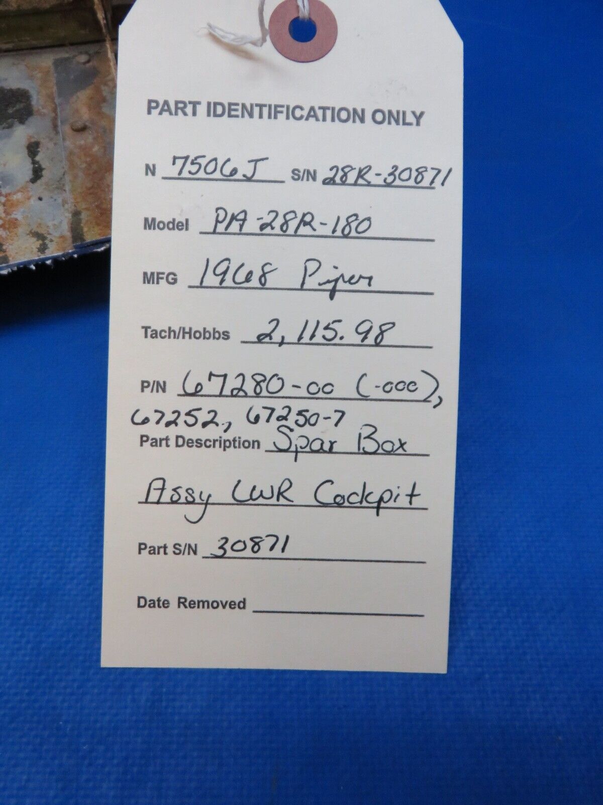Piper PA-28R-180 Spar Box Assy LWR Cockpit P/N 67280-00 (1123-390)