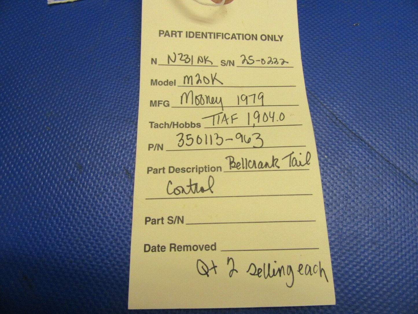 Mooney M20 / M20K Bellcrank Tail Control P/N 350113-963 (0721-607)